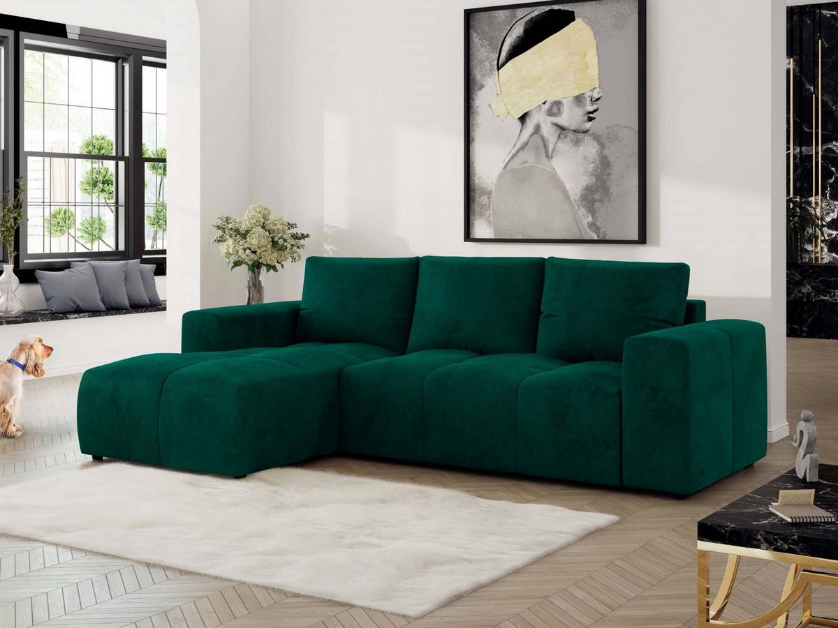 ECKSOFA MONIVA Dunkelgrün Velvet - Links - Dunkelgrün/Schwarz, Textil (164/266cm) - MKS