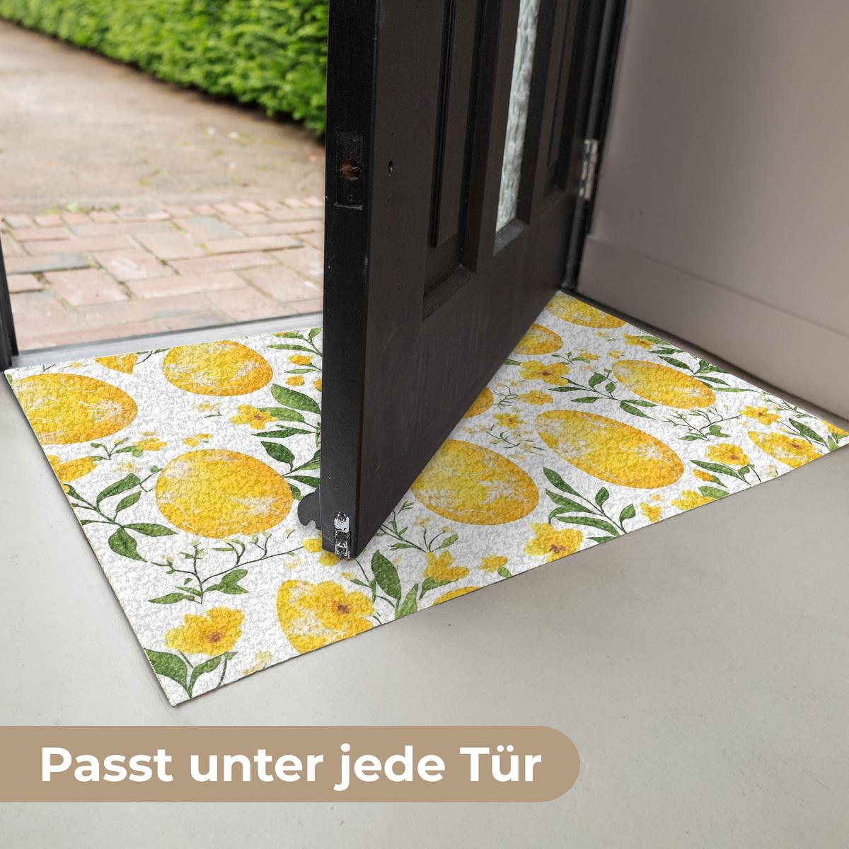 FUSSMATTE Blumen - Ostereier - Gelb Teppichmatte 90x60 cm - Gelb, Kunststoff (60/90cm) - MuchoWow