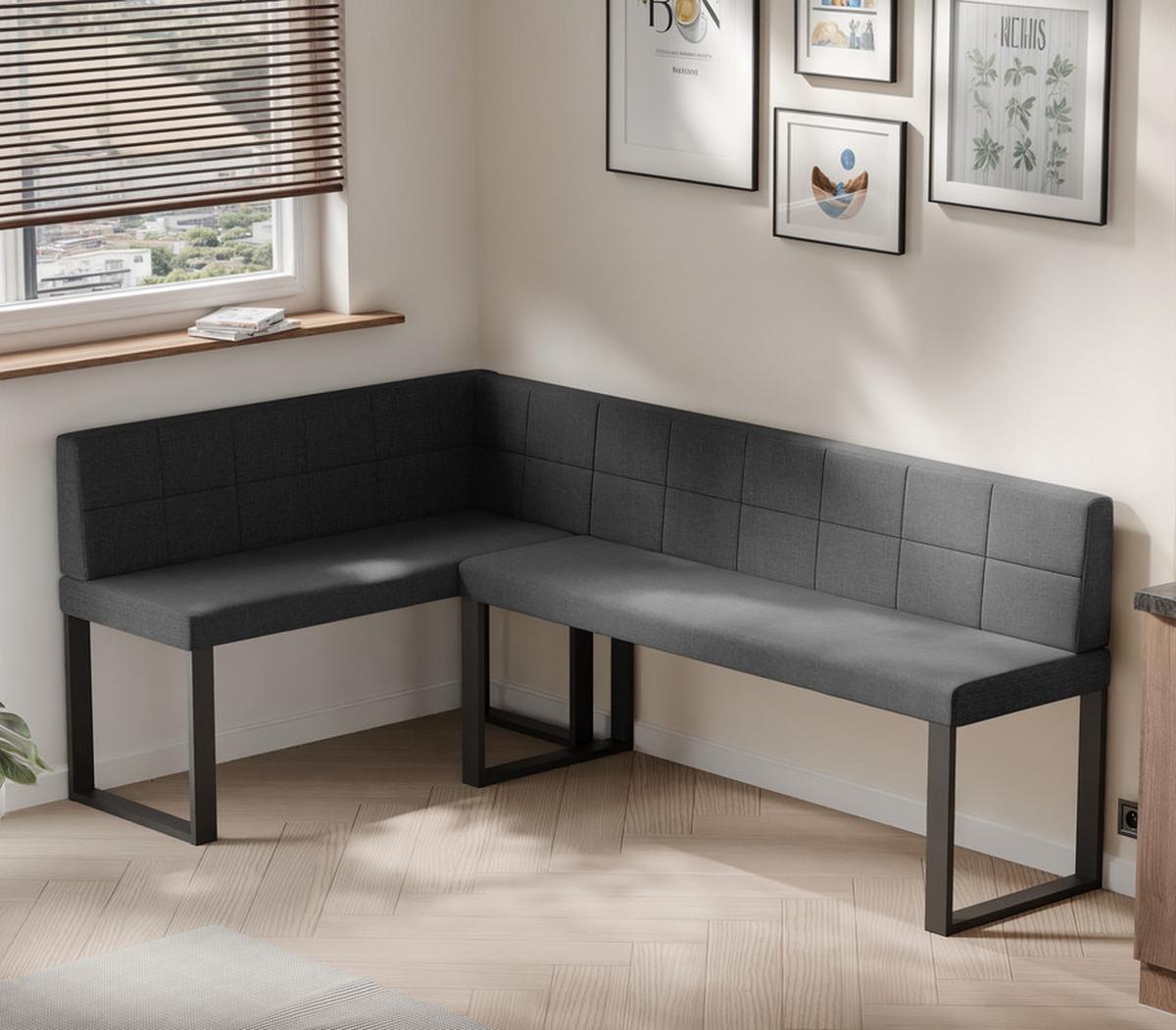ECKBANK links SANA U Webstoff gesteppt, 142/196 cm Anthrazit - Anthrazit, Textil/Metall (142/196cm) - Idohome
