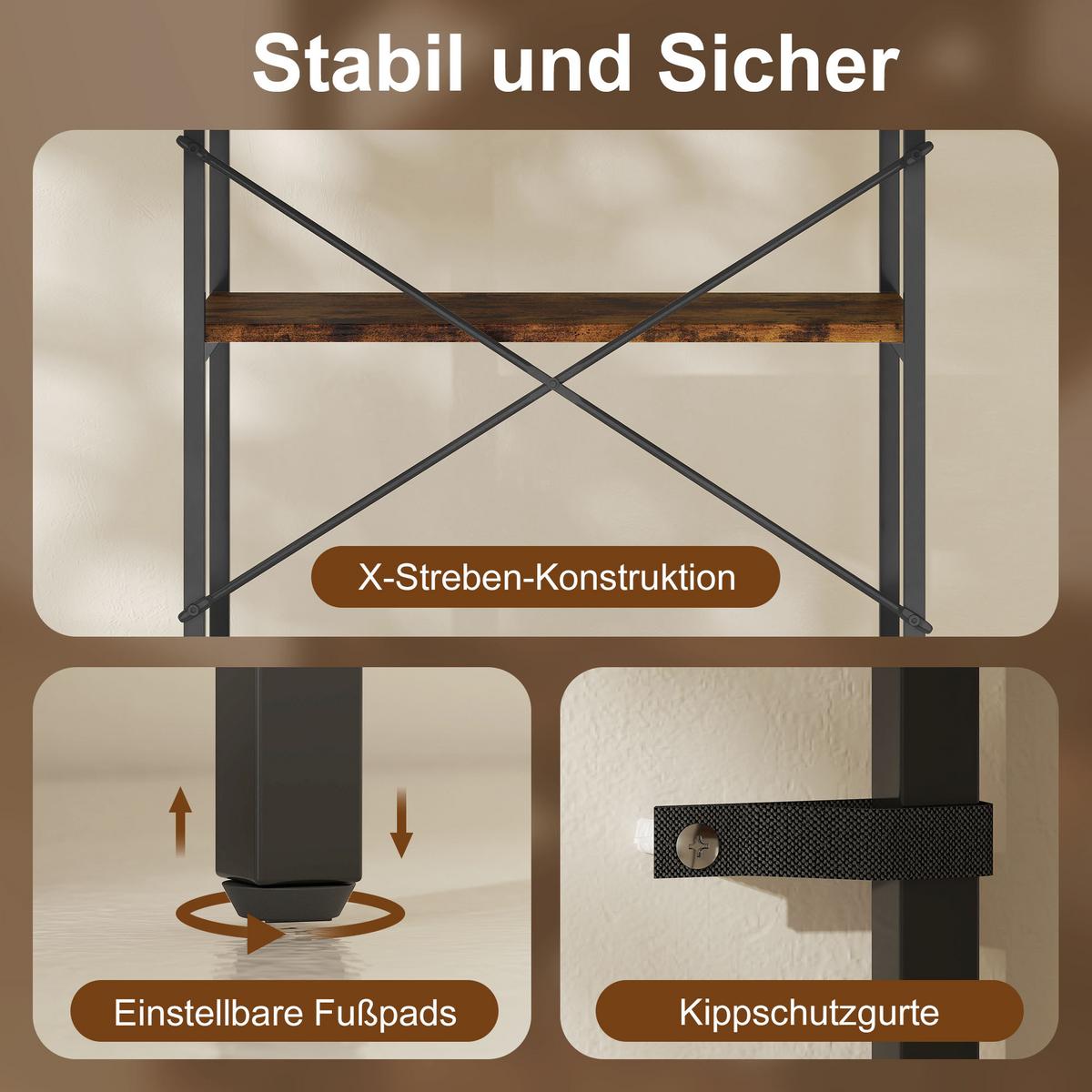 BÜCHERREGAL Standregal mit 5 Ebenen Büroregal Braun - Schwarz/Braun, Metall (35/161/79cm) - HOMCOM