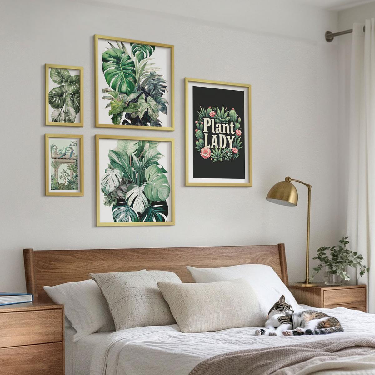 BILDER SET 5er Set - 50x50 cm & 20x30 cm & 40x60 cm Goldrahmen - Japanische Natur und Japandi-Stil - Goldfarben, Kunststoff (40/60cm) - TULUP