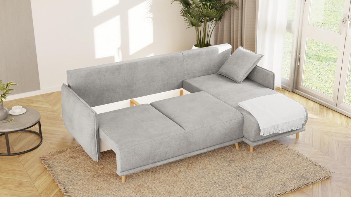 ECKSOFA Chroma Silber Luxusmicrofaser - Silberfarben/Braun, Holz/Textil (238/170cm) - S-Style