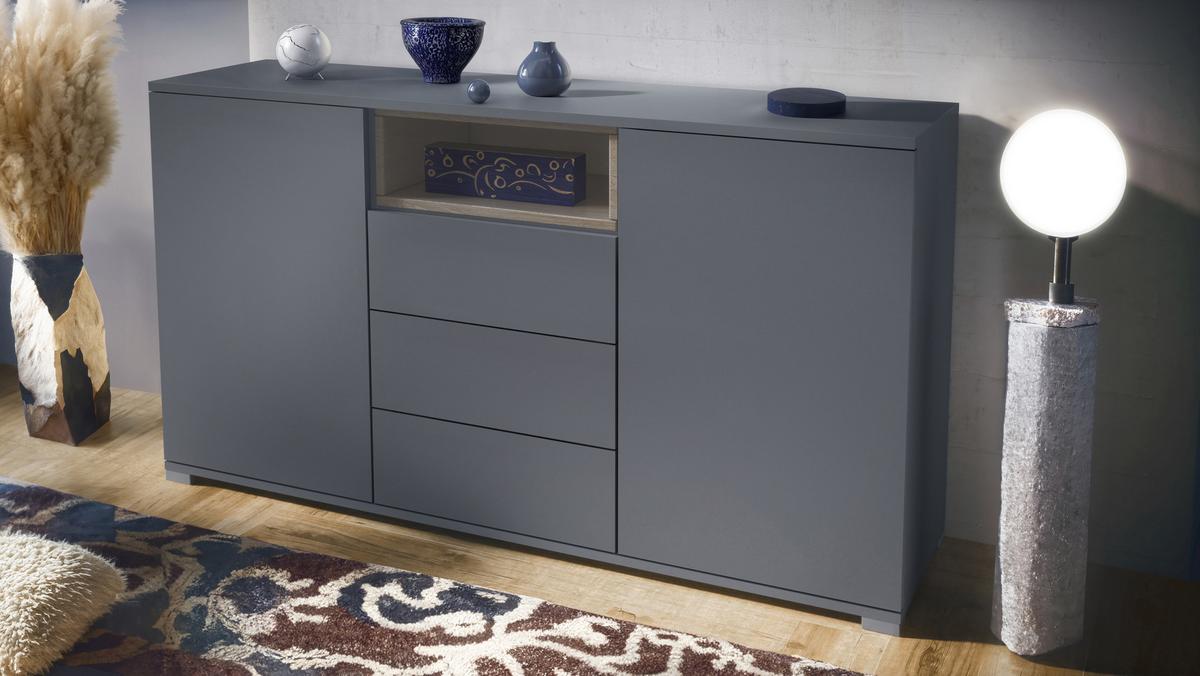 SIDEBOARD Skadu Eiche sägerau - Anthrazit/Eiche San Remo, Holzwerkstoff (138.5/75.5/35cm) - Vladon