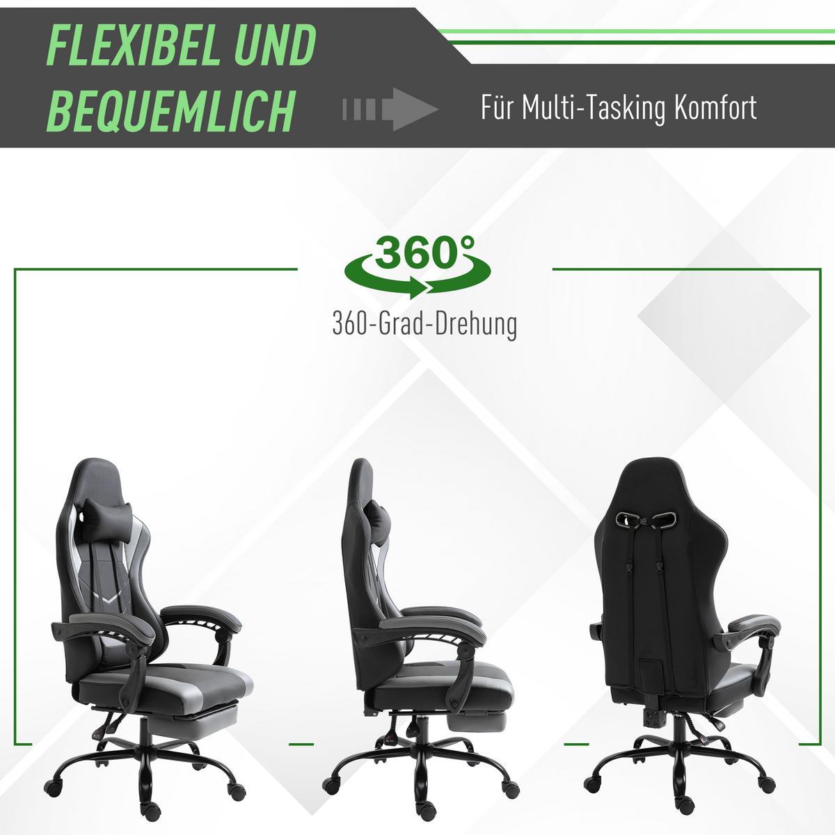 ERGONOMISCHER, Gaming Stuhl, Schwarz - Schwarz, Leder (52/128/62cm) - Vinsetto