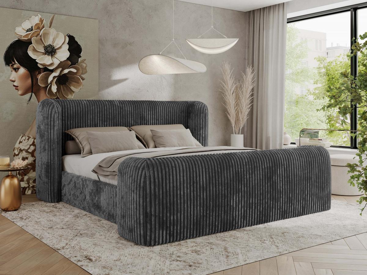 POLSTERBETT EMORA CLASSIC DUO 140/200 - Grau Cord - Multipocket-Matratze - Grau, Textil (140/200cm) - MKS
