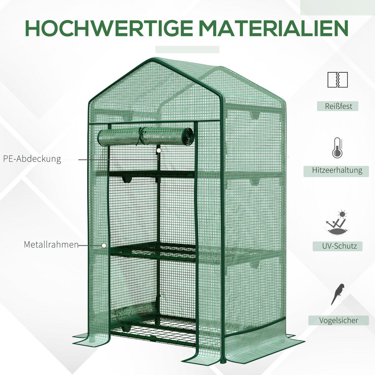 FOLIENGEWÄCHSHAUS, Grün, Metall, PE - Grün, Kunststoff (49/125/69cm) - Outsunny