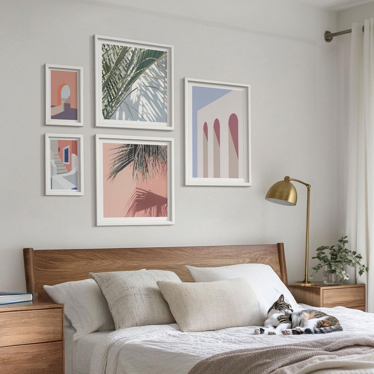 BILDER SET 5er Set - 50x50 cm & 20x30 cm & 40x60 cm Weißer Rahmen - Illustrationen der Stadtarchitektur - Weiß, Kunststoff (40/60cm) - TULUP