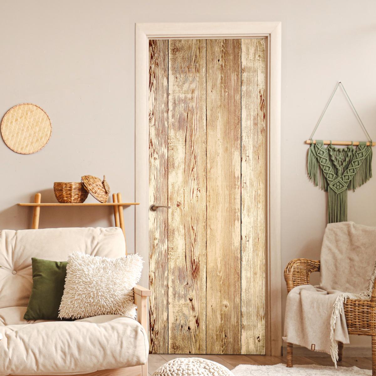 TÜRAUFKLEBER Holz - Vintage - Regal - Eiche 90x235 cm - Türtapete - Honigeiche, Kunststoff (90/0.1cm) - MuchoWow