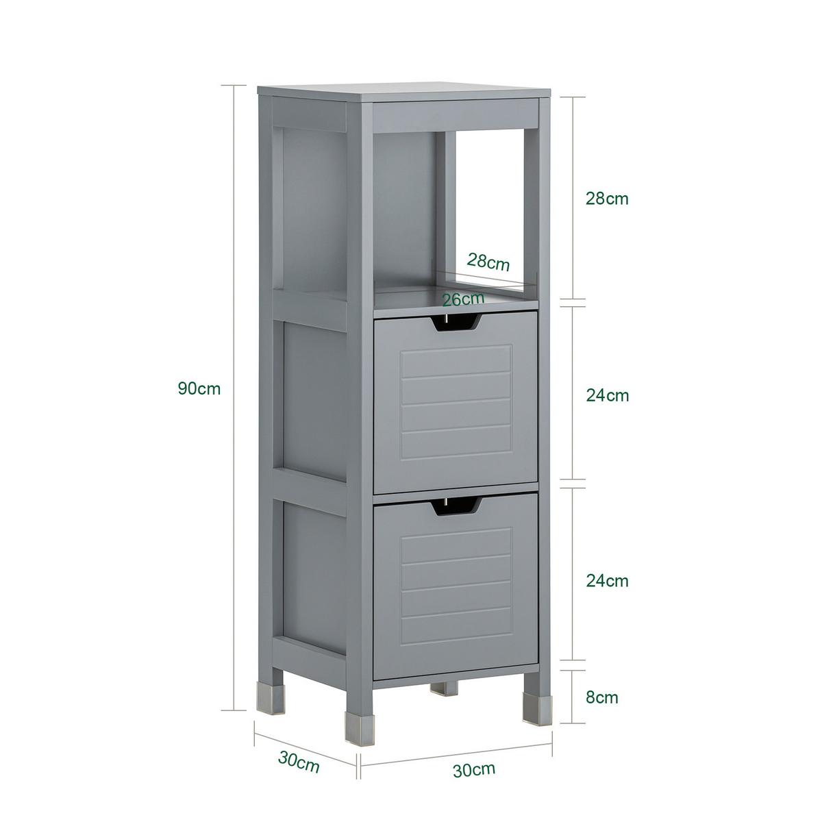 BADEZIMMERSCHRANK Grau - Grau, Holzwerkstoff (30/90/30cm) - SoBuy