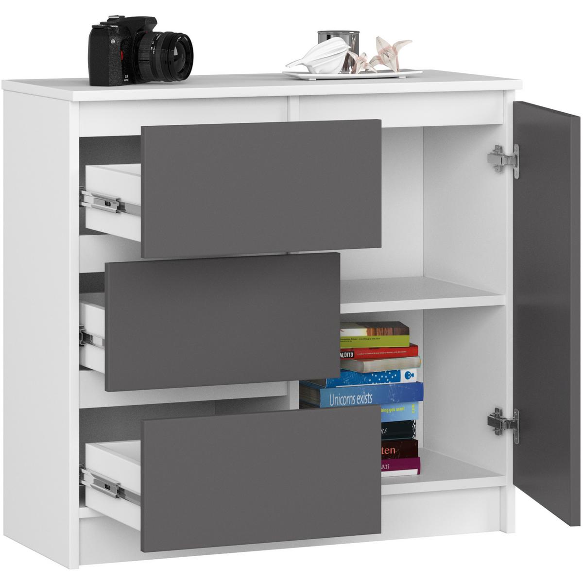 KOMMODE Weiß, Graphit Grau 77/80/35 - Weiß, Holzwerkstoff (80/77/35cm) - RAUMHIRSCH FURNITURE