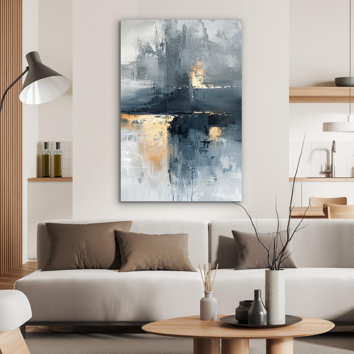 METALLBILD Kunst - Grau - Gold - Abstrakt 80x120 cm - Dunkelgrau, Metall (80/120cm) - MuchoWow