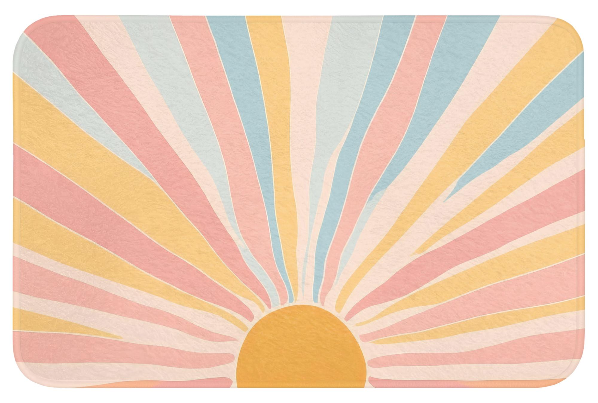 BADEMATTE Illustration - Sonne - Pastellfarben Rutschfest 60x40 cm - Pastellblau, Textil (60/40cm) - OnlyWow