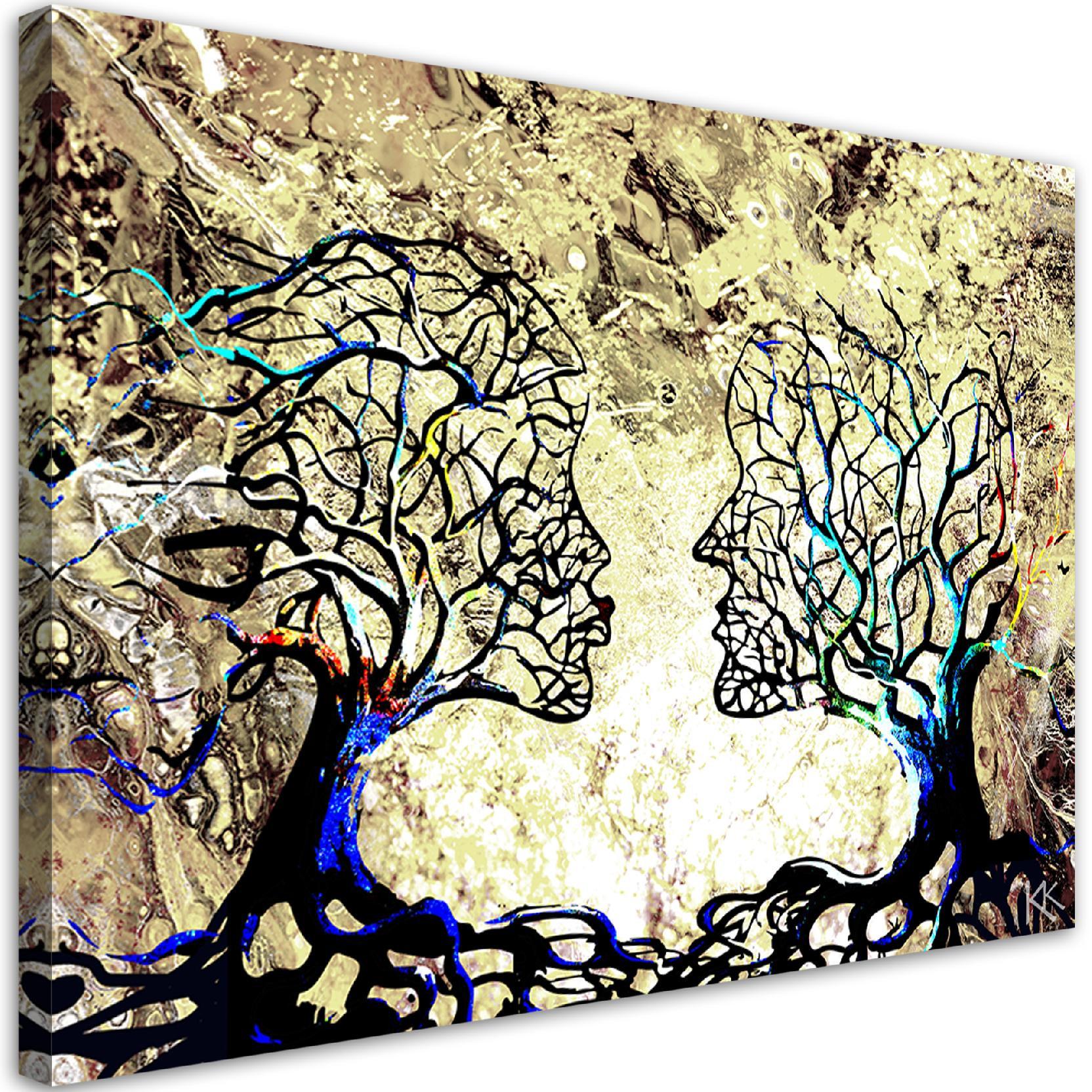 WANDBILD Kussbaum Liebe Abstraktion 120x80cm - Beige, Textil (120/80cm) - Feeby