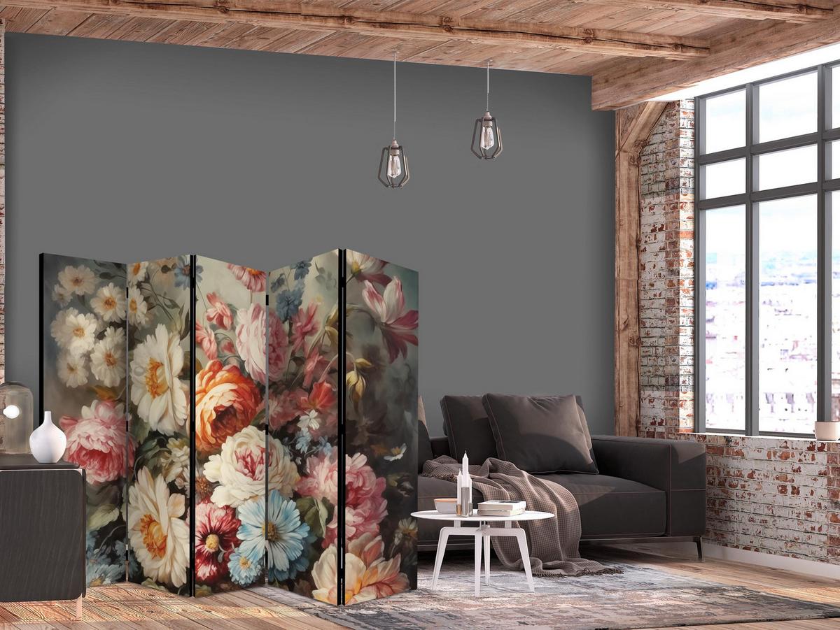 PARAVENT 5-tlg 225x172 cm Wildblumen im Retro - Multicolor, Holz/Textil (225/172/3cm) - Muralo