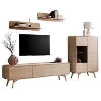 WOHNWAND Eiche natur 4-teilig 290 cm, Anbauwand mit Push-to-Open - Eichefarben, Glas/Holz (290/170/39cm) - Furn.Design