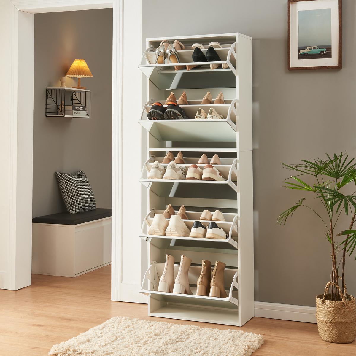 SCHUHKIPPER Lund - Weiß, Holzwerkstoff (24/169/60cm) - [en.casa]