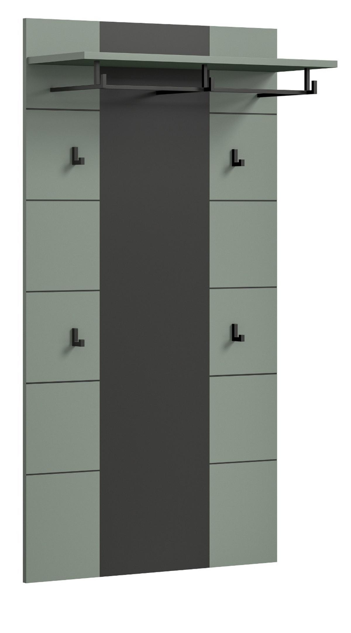GARDEROBENPANEEL Salbei Grün und Grau, Wandgarderobe 80 x 141 cm mit Kleiderstange - Salbeigrün/Dunkelgrau, Holzwerkstoff (80/141/29cm) - Inn.Furn