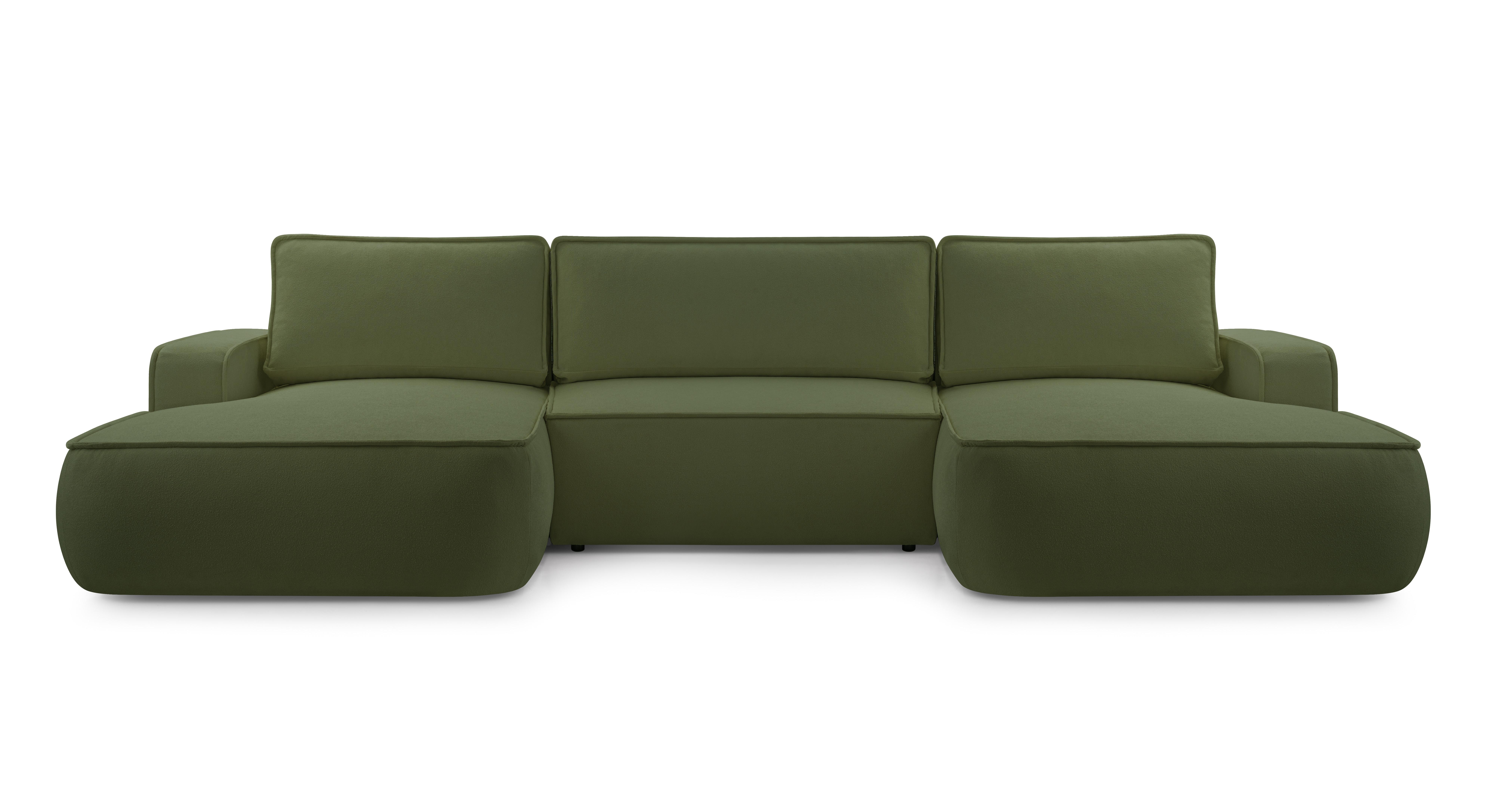 WOHNLANDSCHAFT SOLO Grün Boucle-Stoff mit Schlaffunktion - Grün, Holz (364/87/168cm) - MASSENO