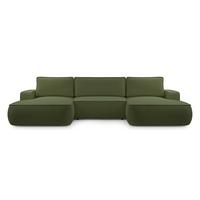 WOHNLANDSCHAFT SOLO Grün Boucle-Stoff mit Schlaffunktion - Grün, Holz (364/87/168cm) - MASSENO