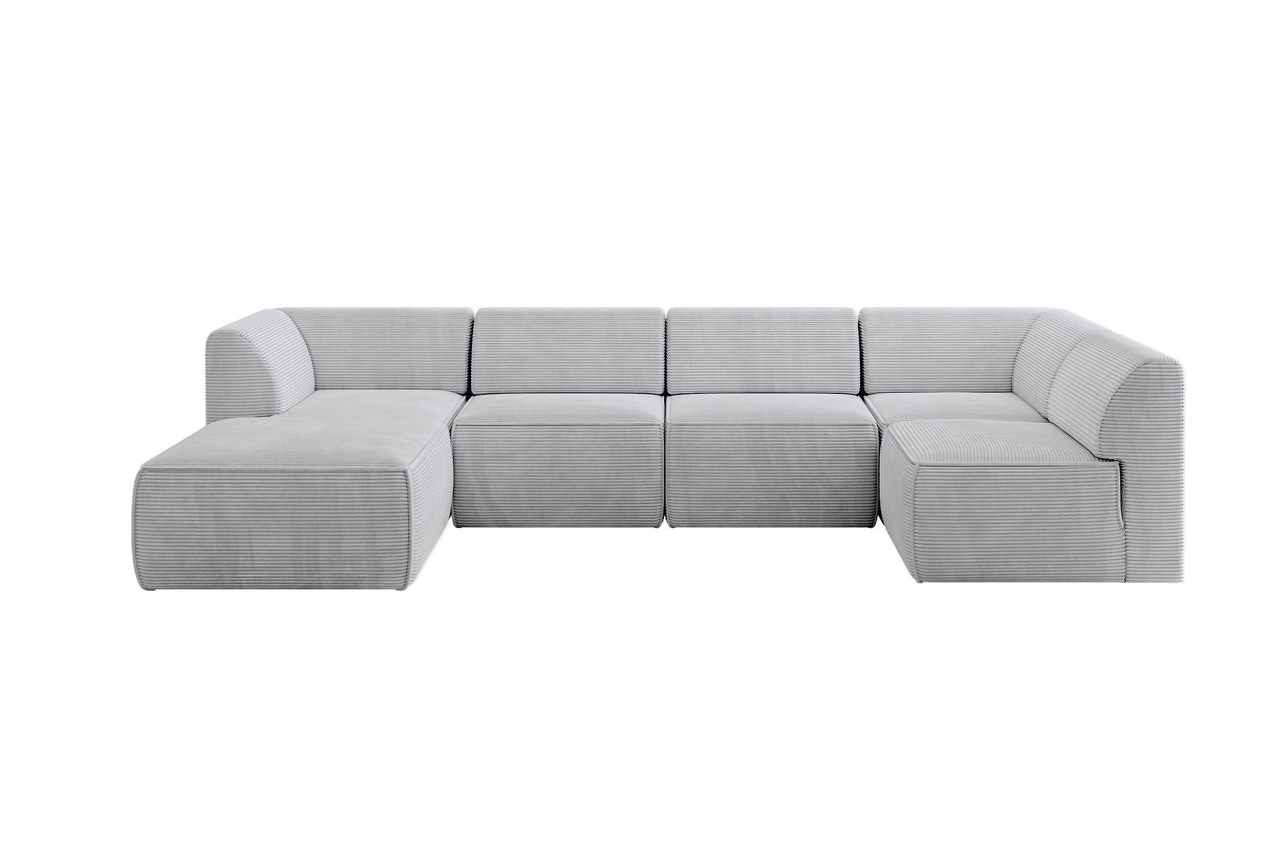 WOHNLANDSCHAFT Ottomane Links MOVO-L 345x180x78 cm Grau Cord - Grau, Holzwerkstoff/Kunststoff (345/78/180cm) - ALTDECOR
