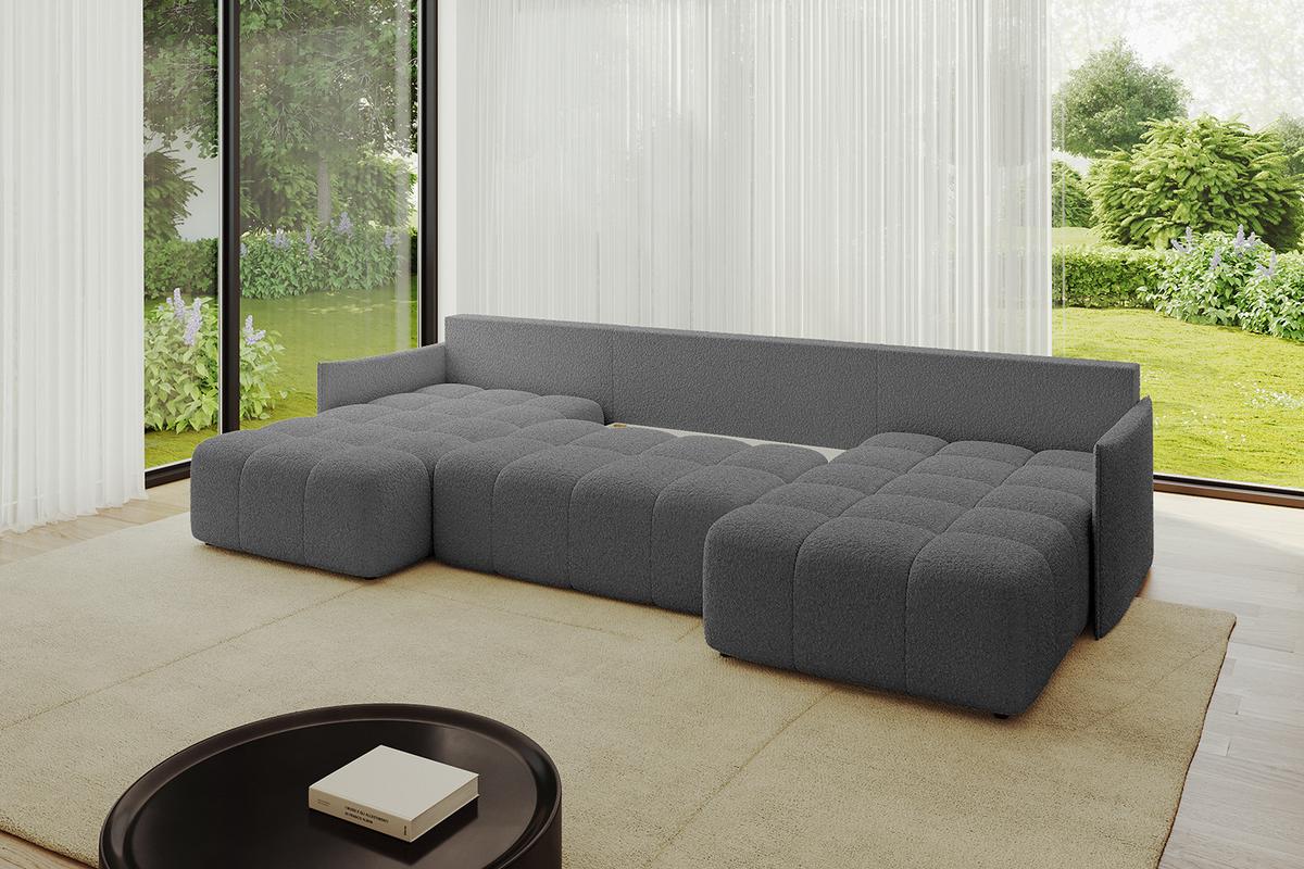 WOHNLANDSCHAFT LONLI-U 355x189x68 Grau Bouclé - Platinfarben, Holzwerkstoff/Kunststoff (355/68/189cm) - ALTDECOR