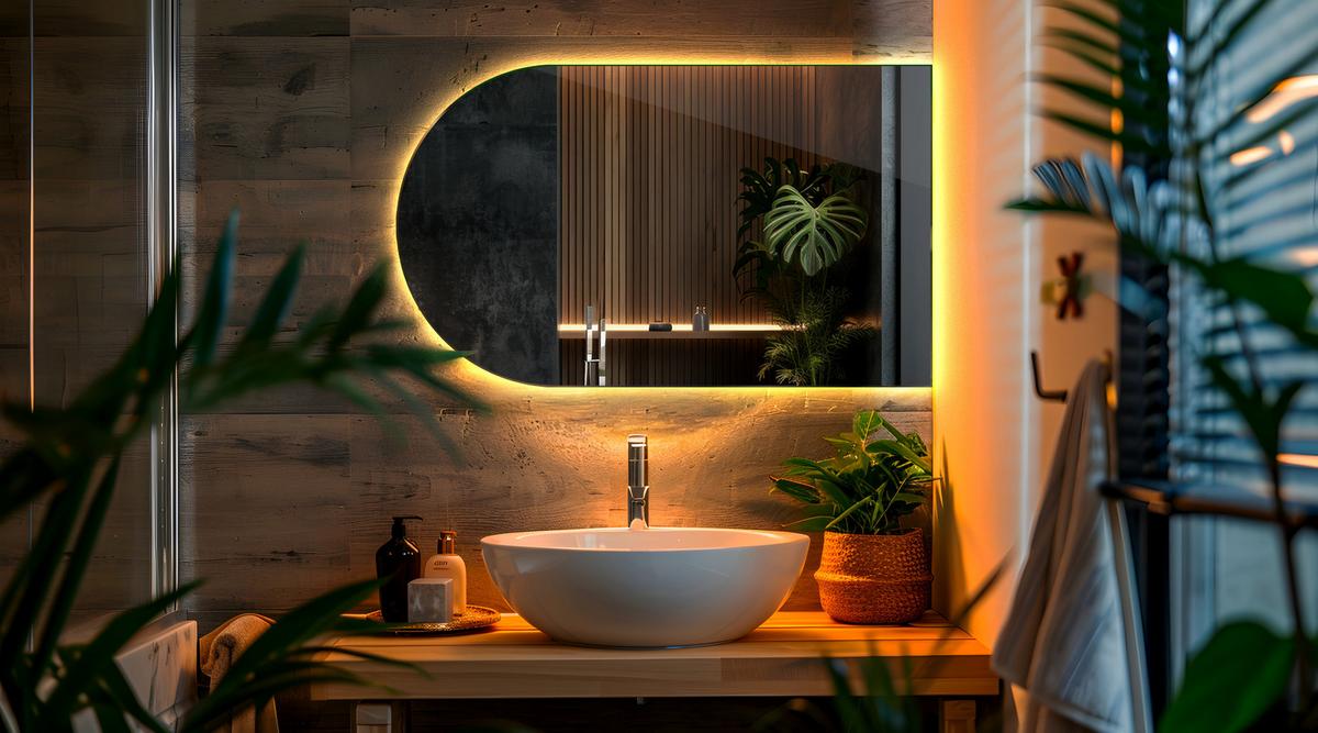LED SPIEGEL 60 x 100 cm Unregelmäßige Form Warmweiß 3000K - Gelb, Glas (60/100/0.4cm) - TULUP