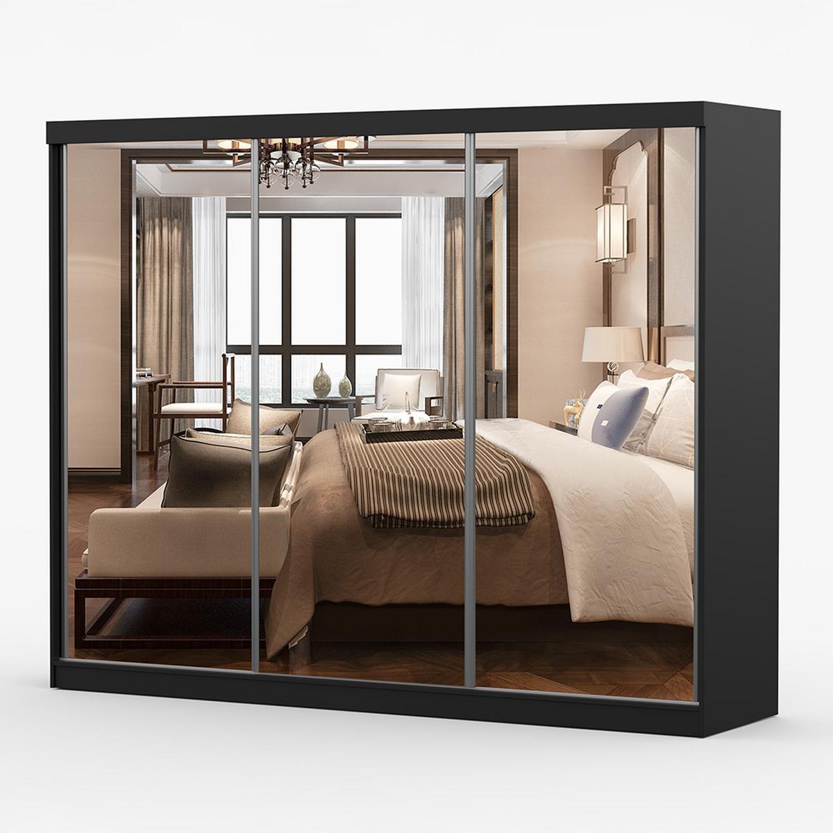 KLEIDERSCHRANK Milan 250 cm, 250/215/64, 3-türig, schwarz - Schwarz, Holzwerkstoff (250/215/64cm) - imoebel24