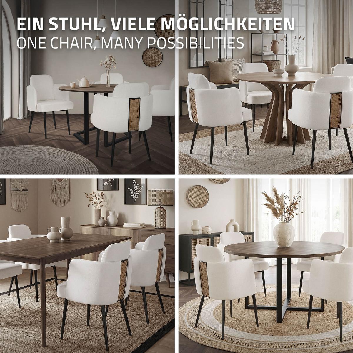 ESSZIMMERSTÜHLE 2er Set Beige mit Stoffbezug Rattan Optik - Beige/Schwarz, Textil/Metall (59/86/59cm) - ML-DESIGN