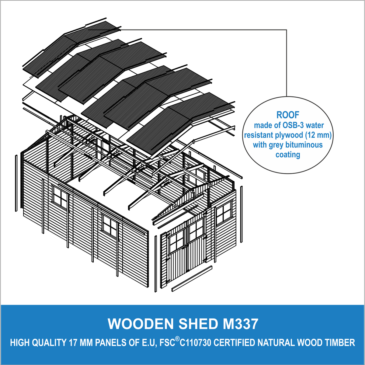 HOLZ-GARTENHAUS - H226x516x324 cm/15 m² - M337 - Beige, Holz (324/226/493cm) - Timbela
