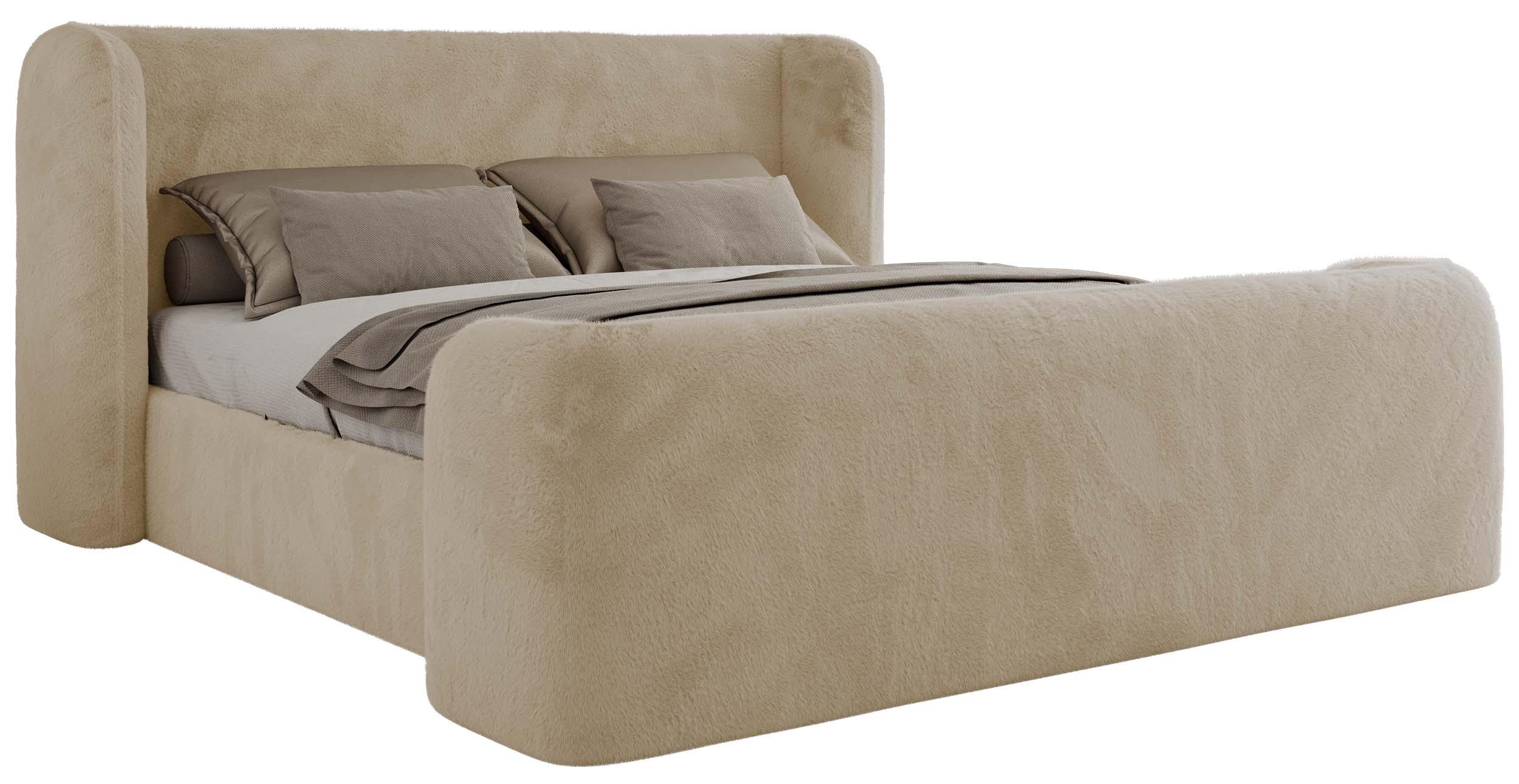 POLSTERBETT EMORA CLASSIC DUO 140/200 - Creme Plüsch - Schaum-Matratze - Creme, Textil (140/200cm) - MKS