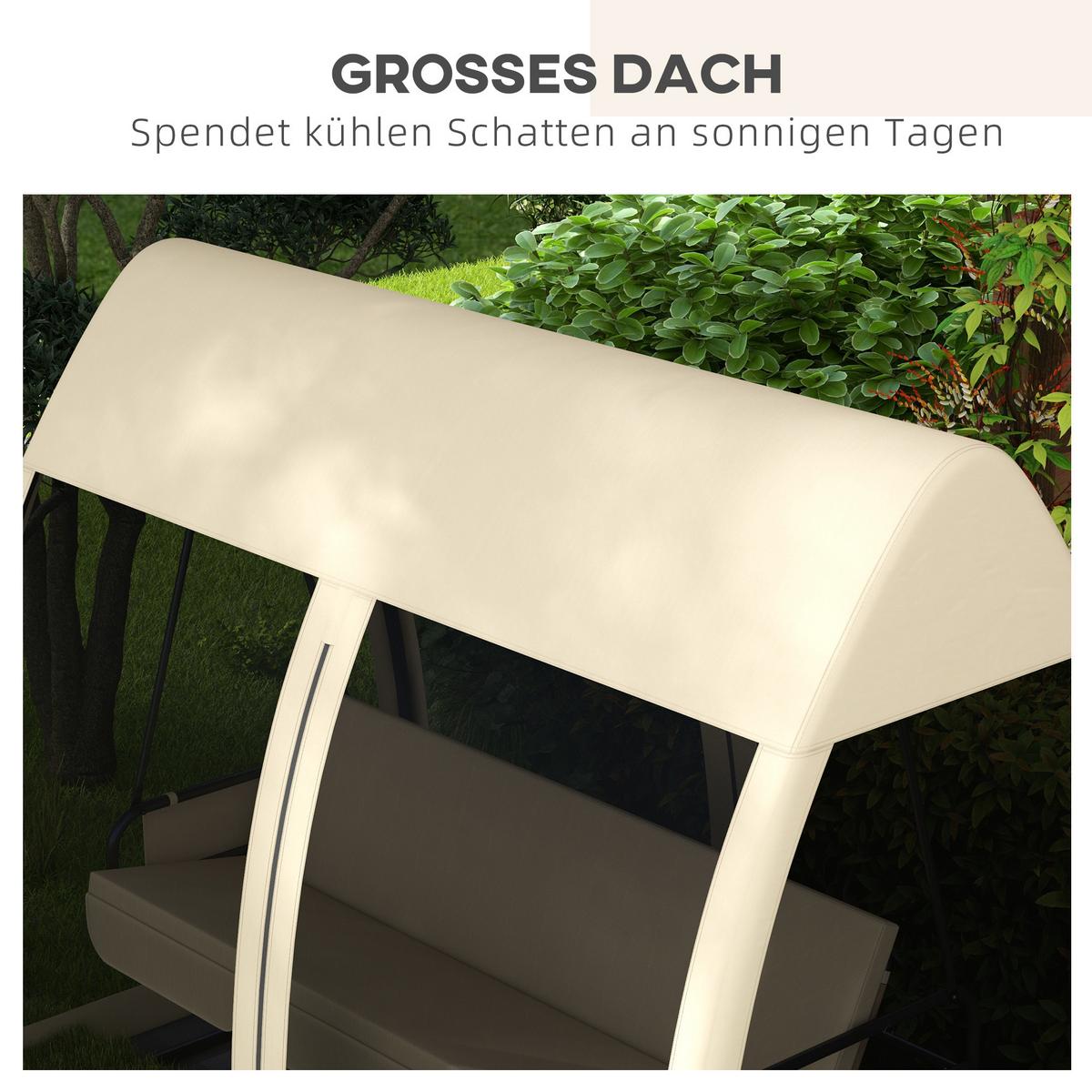 HOLLYWOODSCHAUKEL mit Liegefunktion 3-Sitzer - Beige, Metall (140/197/240cm) - Outsunny