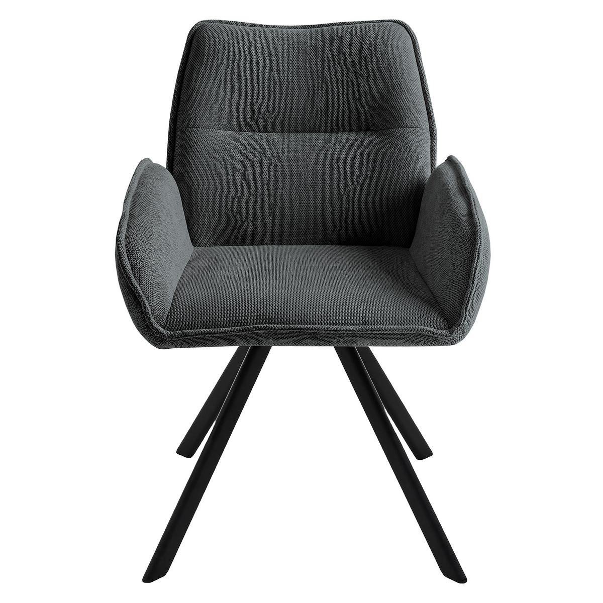 DREHSTUHL Zerra im Geflechtstoff mit Metallbeinen, Anthrazit - Anthrazit/Schwarz, Metall (55/87/46cm) - Beautysofa
