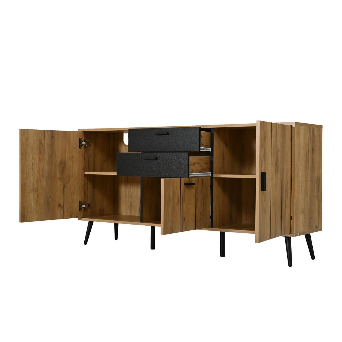 SIDEBOARD 140cm Holz/Schwarz mit 2 Schubladen, 3 Türen & 7 Fächern - Naturfarben, Holzwerkstoff (140/67/35cm) - Urban Meuble