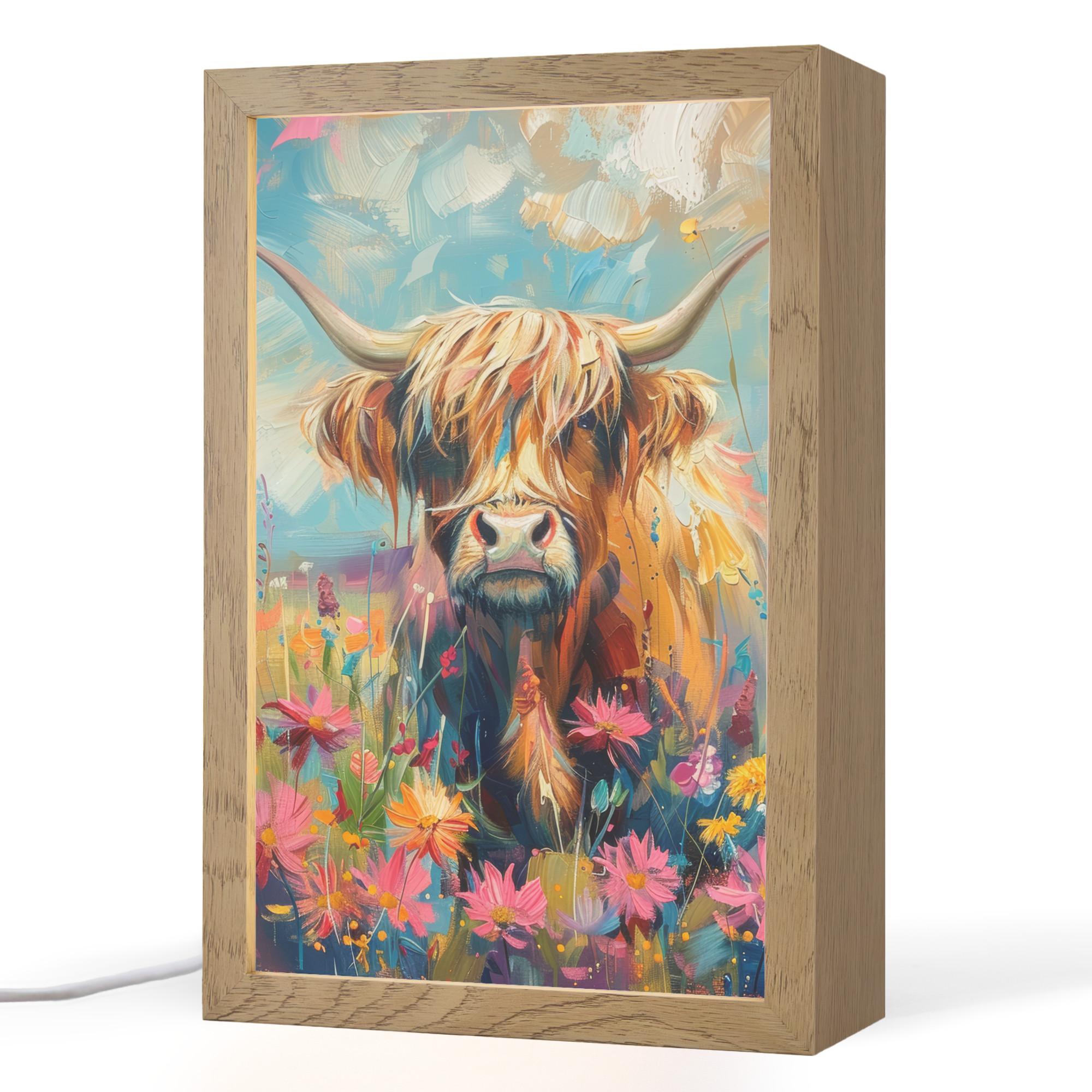 TISCHLEUCHTE Schottische Hochländer - Natur - Farbenfroh - Blumen 20x30 cm - Bordeaux, Holzwerkstoff (8/20/30cm) - OnlyWow