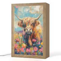 TISCHLEUCHTE Schottische Hochländer - Natur - Farbenfroh - Blumen 20x30 cm - Bordeaux, Holzwerkstoff (8/20/30cm) - OnlyWow