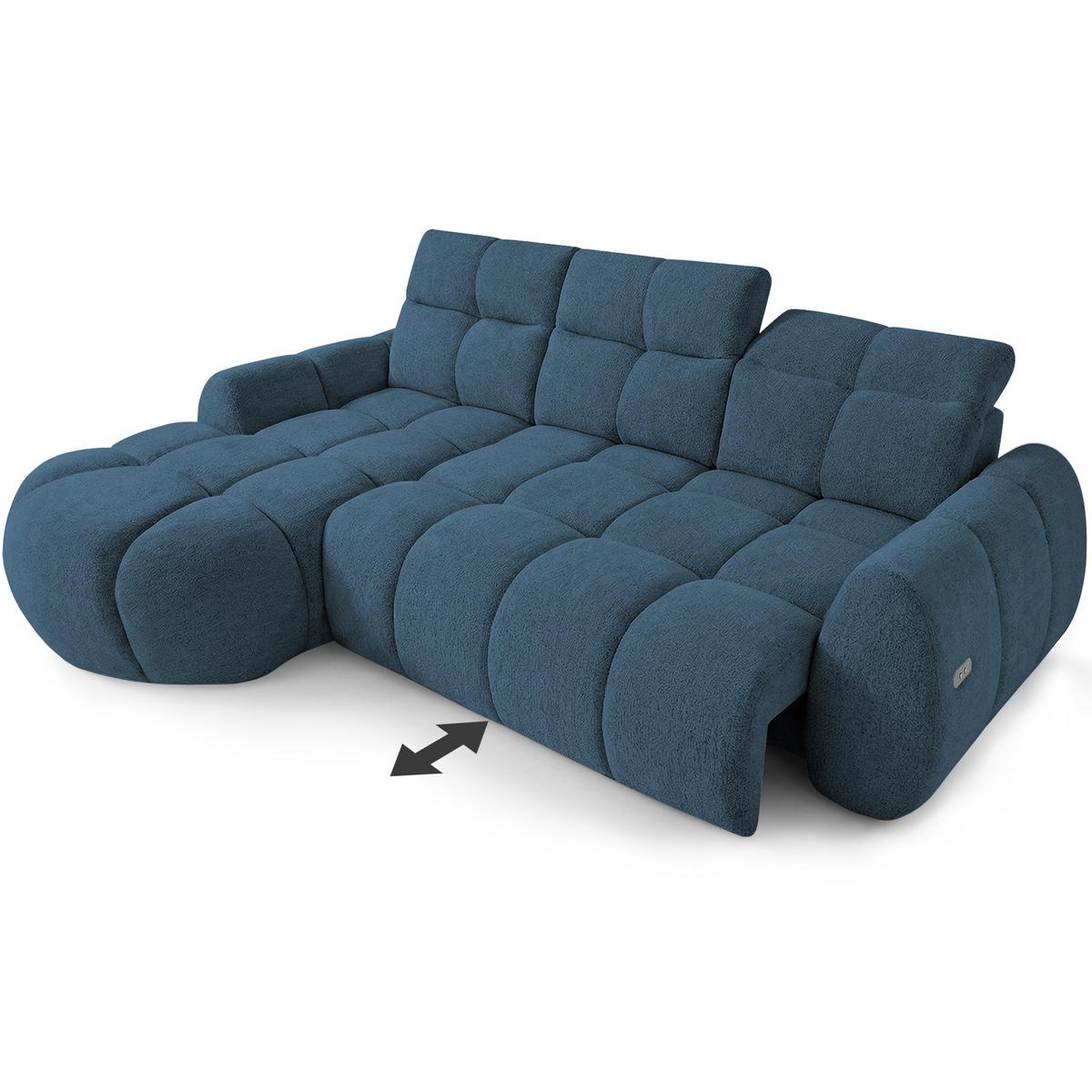 ECKSOFA Sorel Mini mit Automatisch verstellbarer Sitztiefe und Kopfstützen, links, Blau - Blau, Textil (190/275cm) - Beautysofa