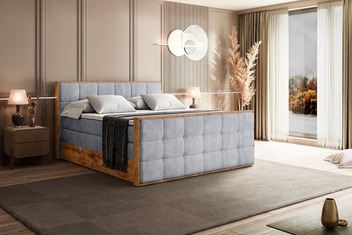 BOXSPRINGBETT mit Matratze H3|H4 und Lattenrost - LOLLI7-Z KING-120x200 - Grau Monolith - Grau, Holzwerkstoff (120/200cm) - ALTDECOR