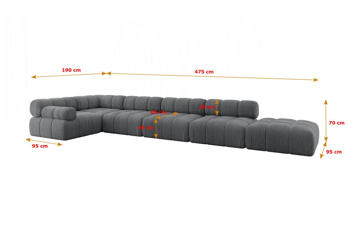 ECKSOFA modulares Sofa Felto-L3 - 475x190x70 cm Dunkelgrau Cord - Dunkelgrau, Holzwerkstoff/Textil (475/190cm) - ALTDECOR