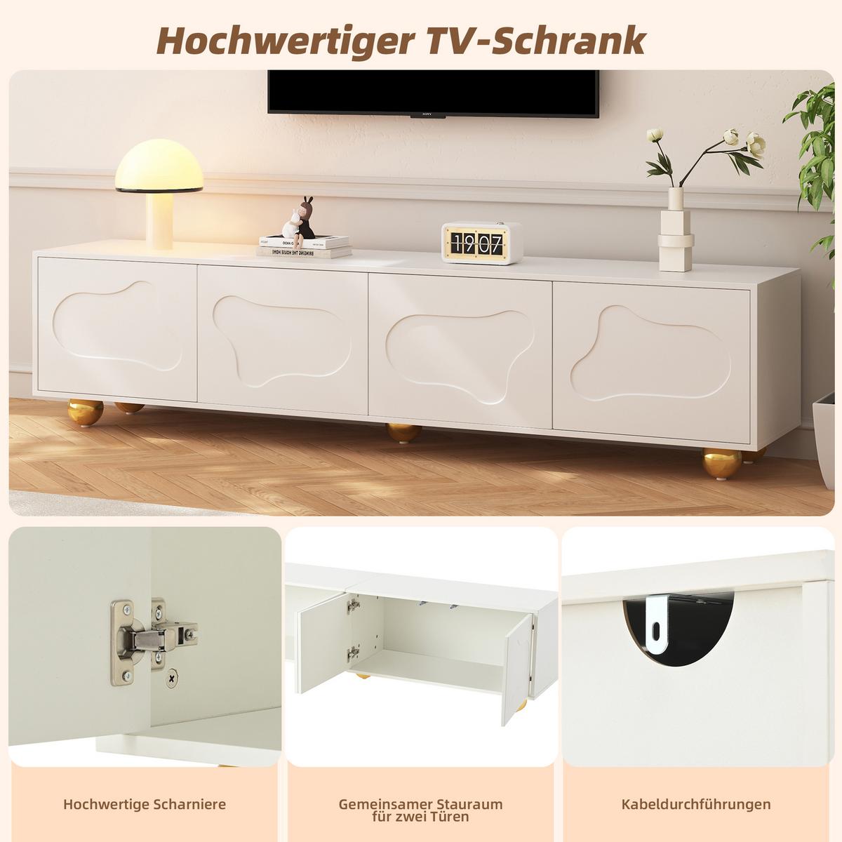 TV-LOWBOARD Lowboard Weiß Wolkenform 4 Türen für 75-Zoll TV 180cm - Weiß, Holzwerkstoff (180/45/40cm) - Urban Meuble
