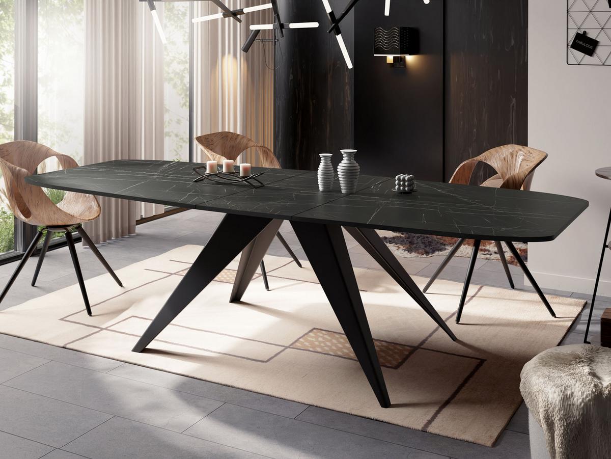 ESSTISCH Foster rechteckig ausziehbar, Marmor Schwarz 180-218/90/76 cm - Anthrazit/Schwarz, Holzwerkstoff/Metall (90/220/76cm) - WFL GROUP