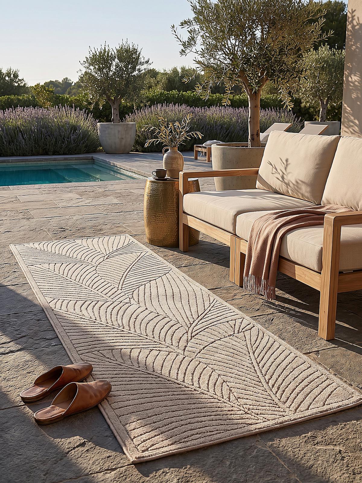 LÄUFER Outdoor, Fußbodenheizung-geeignet, mit Blattmotiv, ENGADIN in Beige, 80 x 150 cm - Beige, Textil (80/150cm) - KADIMA DESIGN