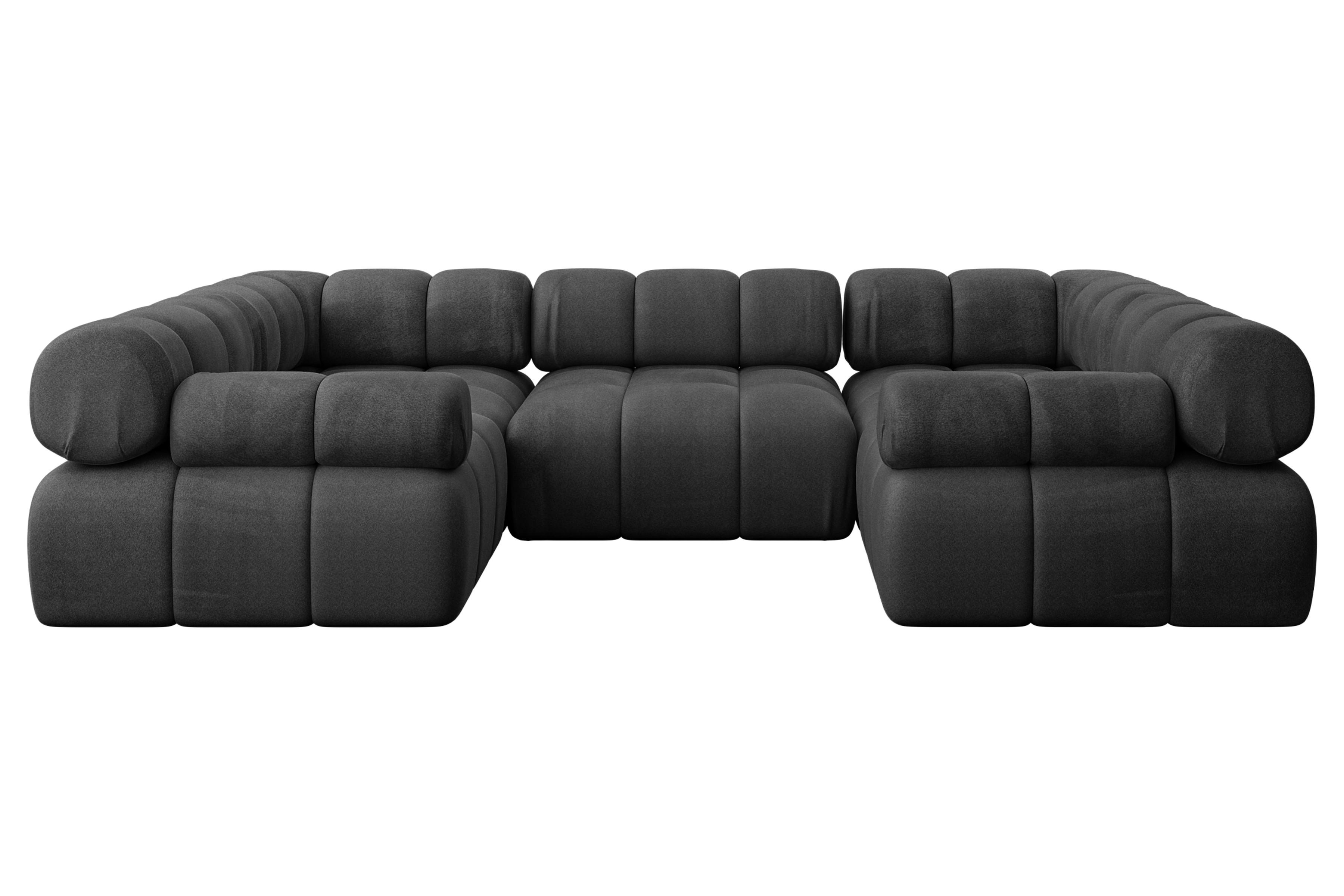 WOHNLANDSCHAFT modulares Sofa Birno-U1 - 285x190x70 cm Schwarz Velours - Schwarz, Holzwerkstoff/Textil (285/70/190cm) - ALTDECOR
