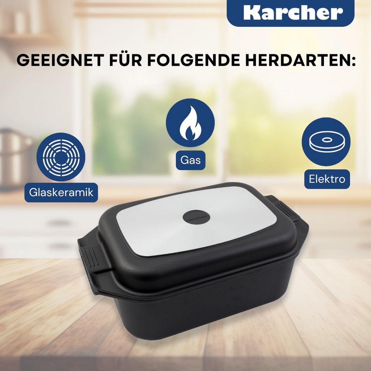 BRÄTER 2in1, Aluguss, 8,7 Liter, inkl. Topfhandschuhe - Schwarz, Metall (42/25.5/12cm) - Karcher