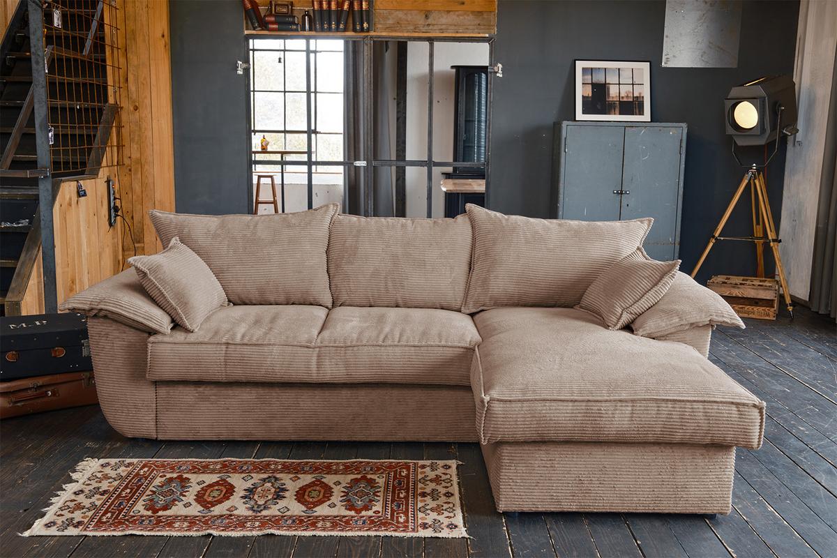 ECKSOFA DAMETO Braun Cord Mit Schlaffunktion - Schwarz/Braun, Kunststoff/Textil (266/174cm) - KAWOLA