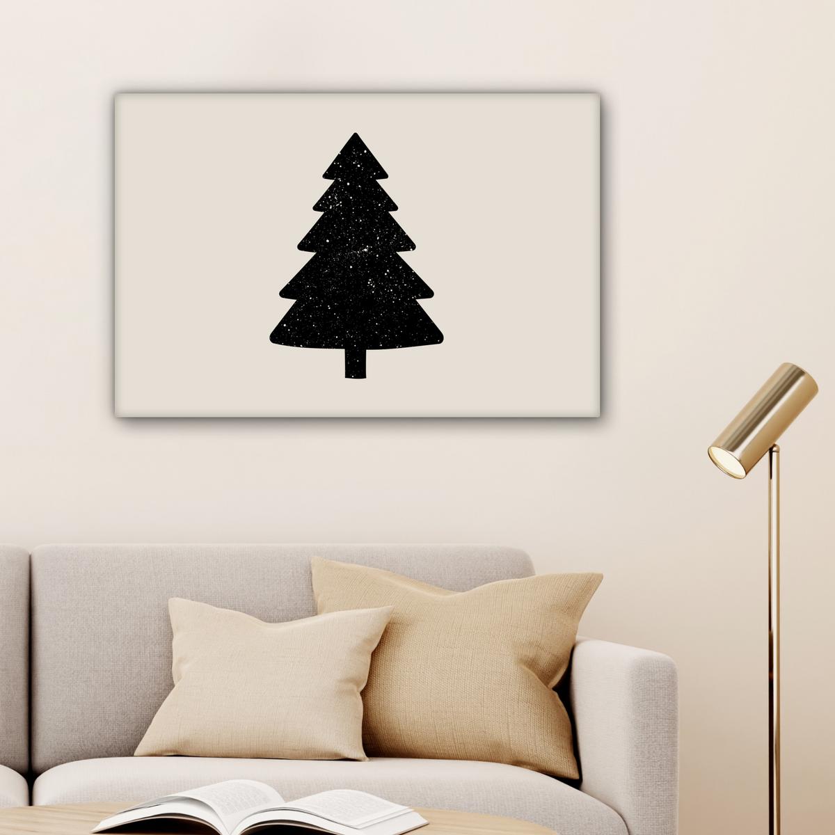 LEINWANDBILD Weihnachtsbaum - Schwarz - Urlaub - Beige Gemälde 60x40 cm - Schwarz, Textil (60/40cm) - MuchoWow