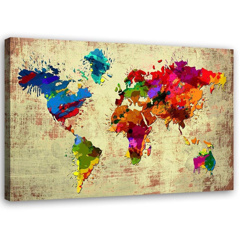 BILD Bunte Weltkarte Vintage 90x60cm - Multicolor, Textil (90/60cm) - Feeby