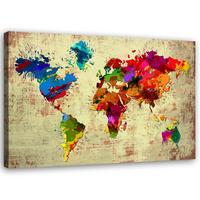 BILD Bunte Weltkarte Vintage 90x60cm - Multicolor, Textil (90/60cm) - Feeby