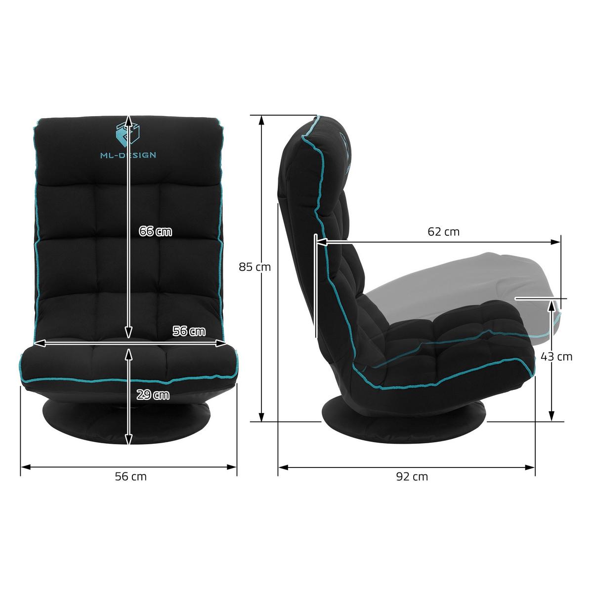 GAMING BODENSTUHL Schwarz-Türkis Stoffbezug 360° drehbar & verstellbar - Türkis/Schwarz, Textil (56/85/92cm) - ML-DESIGN