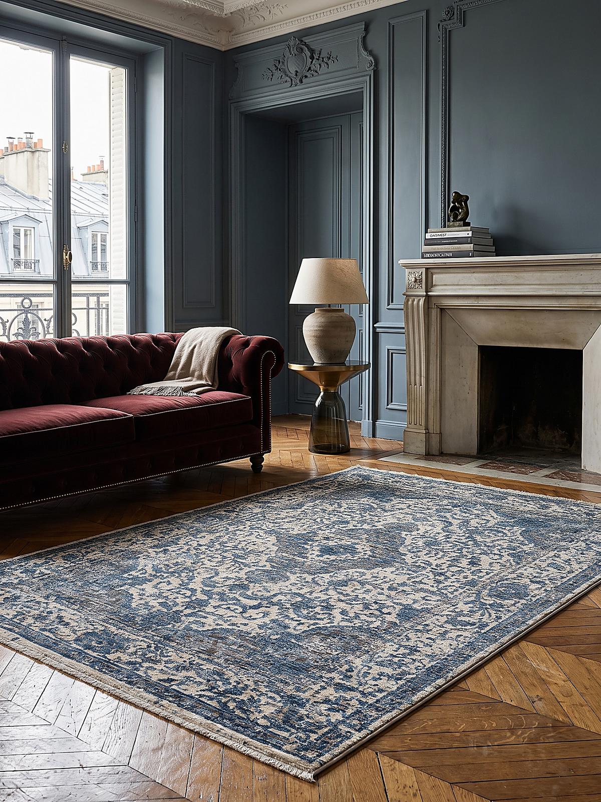 STRUKTURTEPPICH, mit Fransen, ADUR, Medaillon, Blau, 120 x 160 cm - Blau, Textil (120/160cm) - KADIMA DESIGN