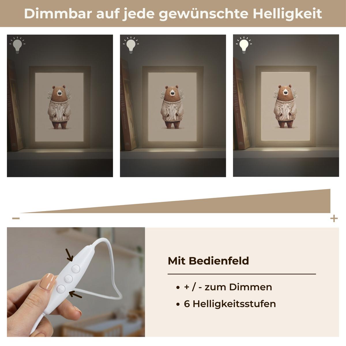 NACHTTISCHLAMPE Bär - Weiße Blumen - Gemütlich 15x20 cm - Taupe, Holzwerkstoff (8/15/20cm) - OnlyWow